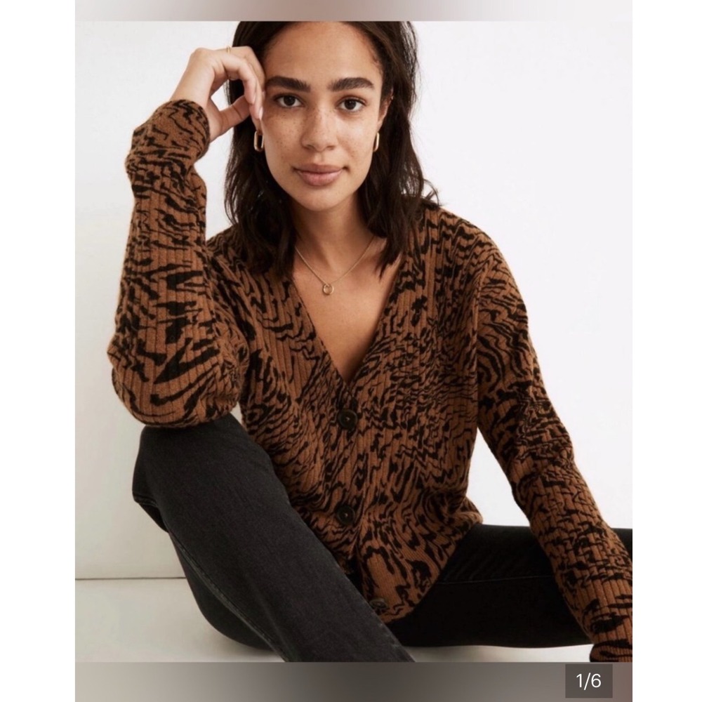 Madewell Cameron Animal Print Alpaca Blend Boxy Cardigan L